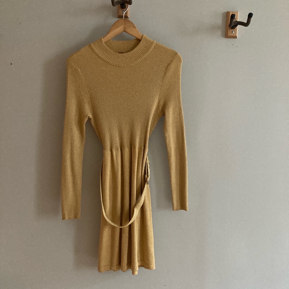 Free People metallic gold sweater dress